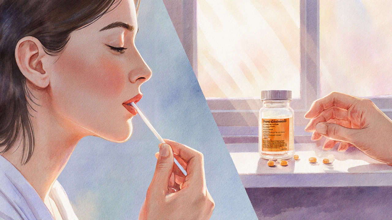 Scéna lékařského vyšetření a podání antibiotik.