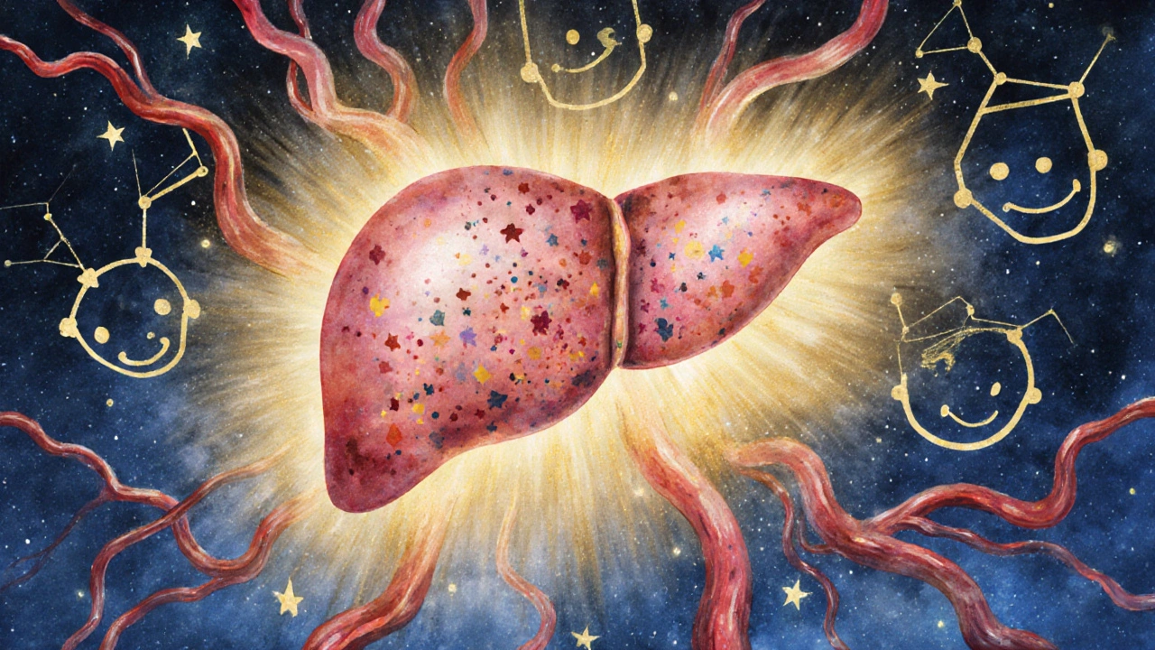 Umořená ilustrace dětské játry s jemnými skvrnami podobnými frecklám, plná zlatého světla a hvězd.