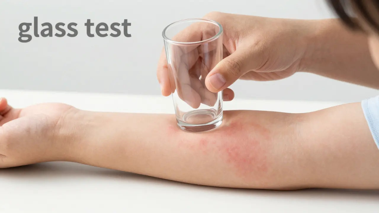 Test sklenicí na vyrážku která nebledne