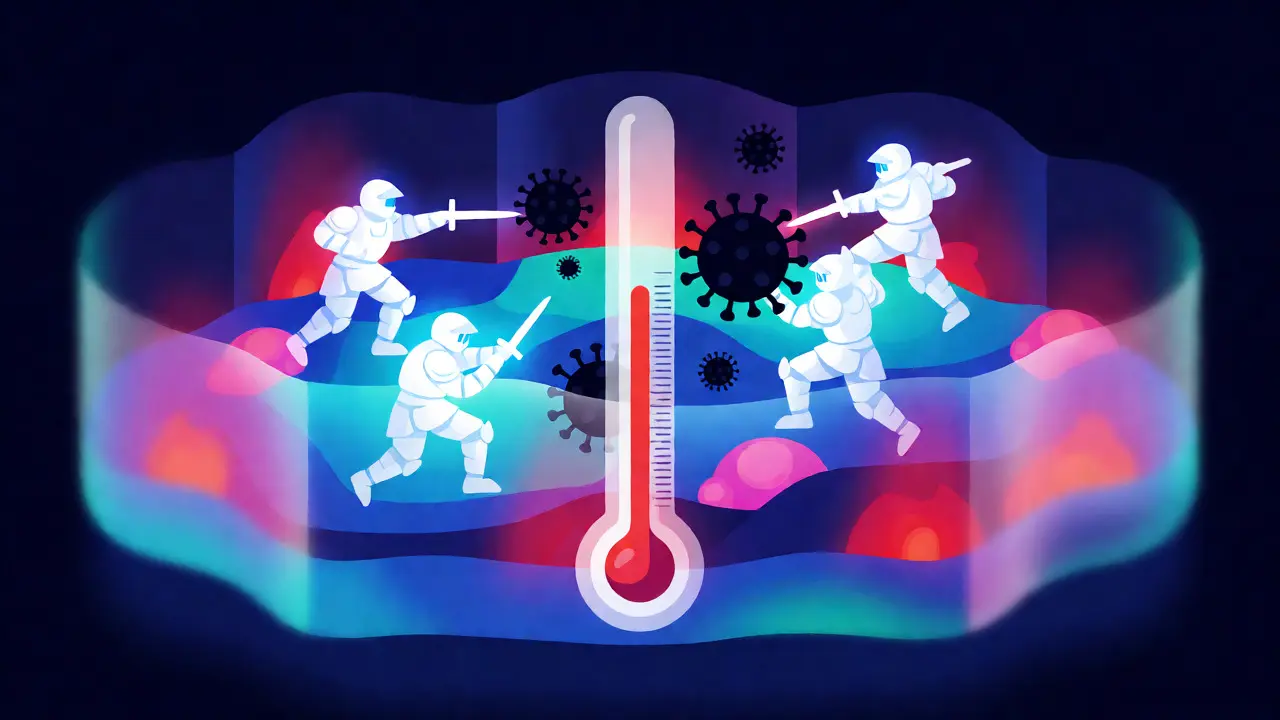 Ilustrace imunitního systému bojujícího s infekcí