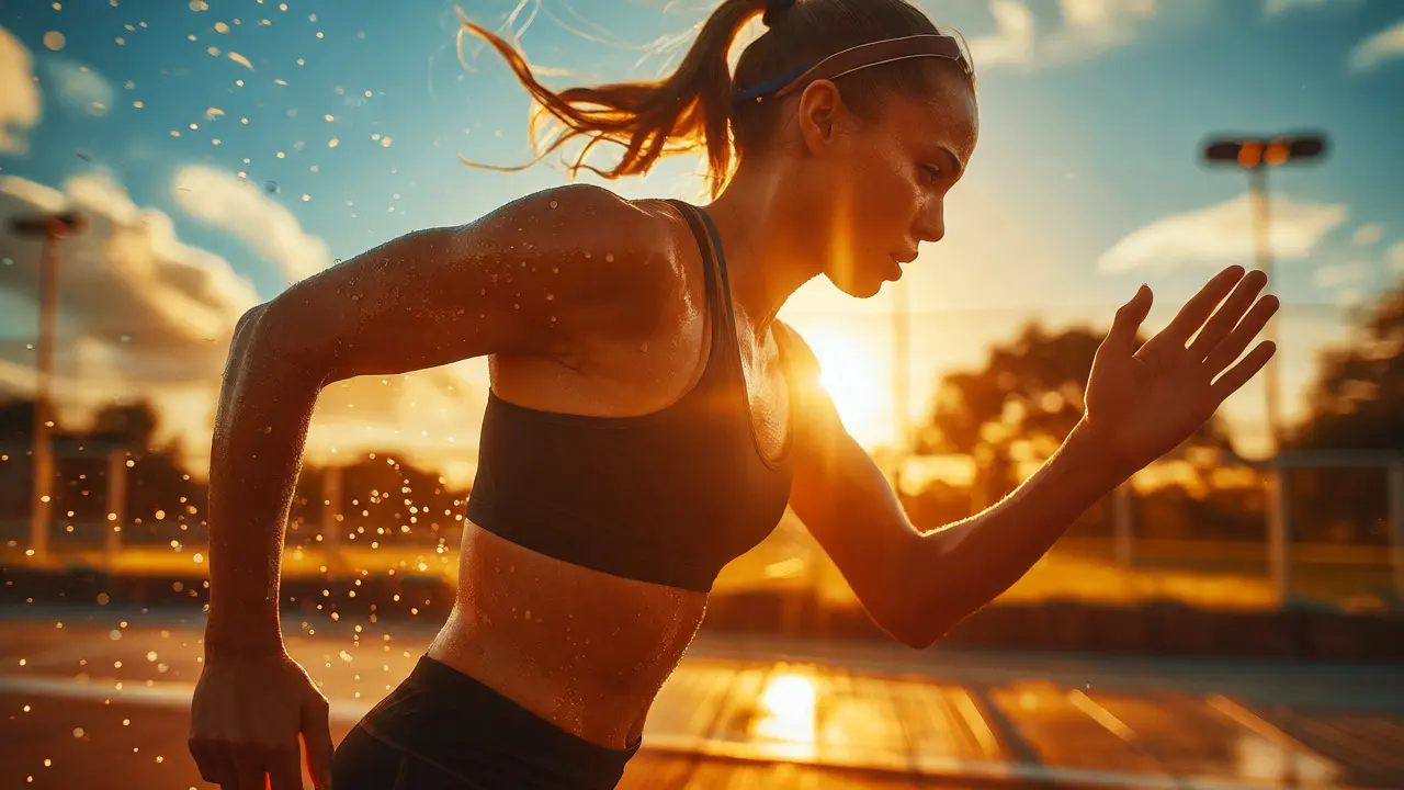 Sportovec s pocením odpoledne při vrcholové teplotě