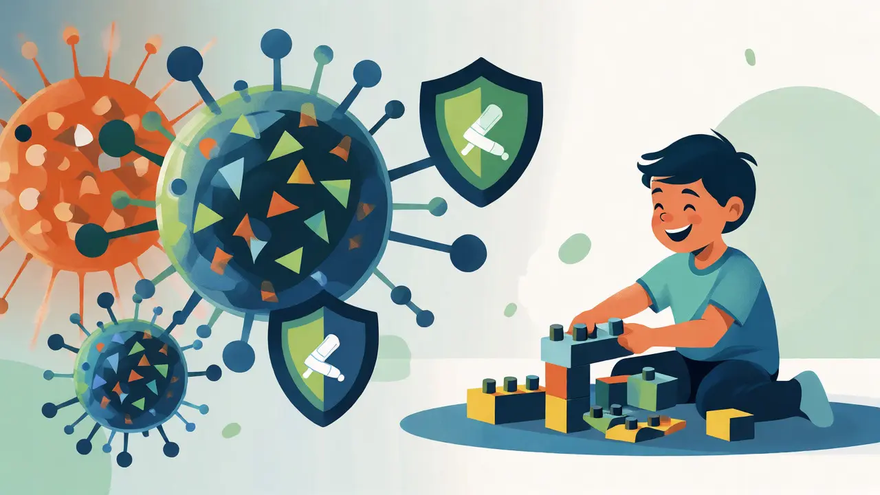 Ilustrace boje antibiotik proti bakteriím a uzdravení dítěte